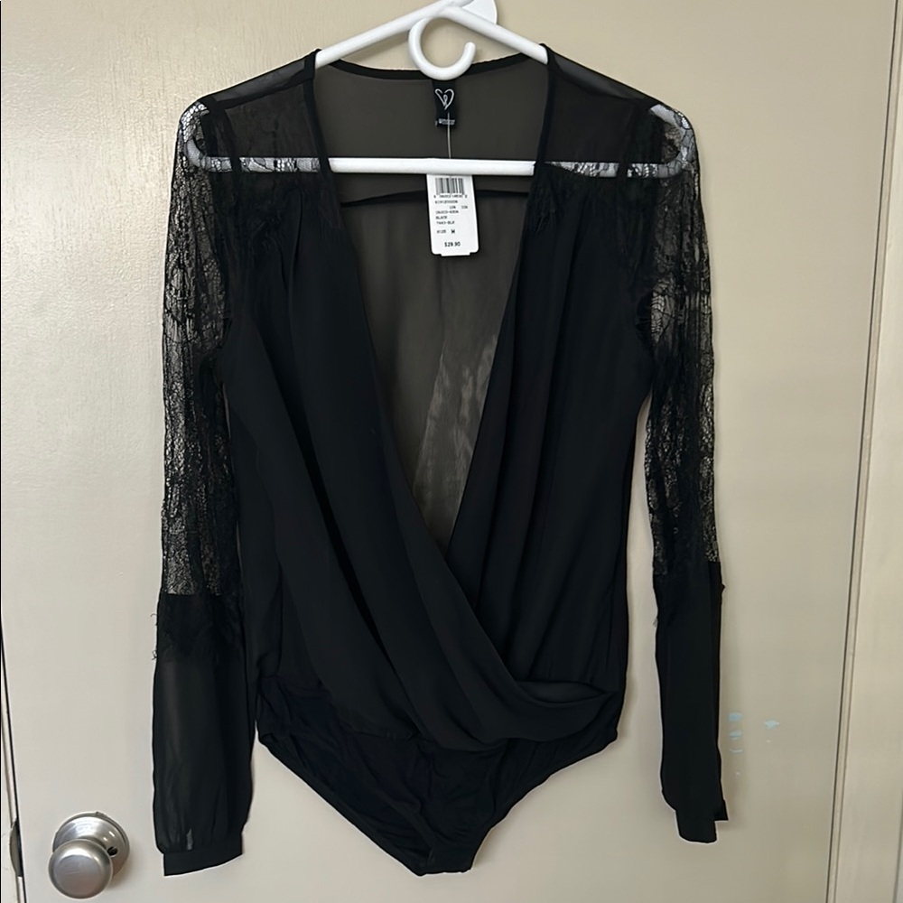 Elegant Black Lace Sleeve Bodysuit